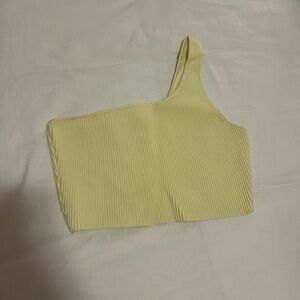 Aritzia Babaton yellow ribbed one shoulder top